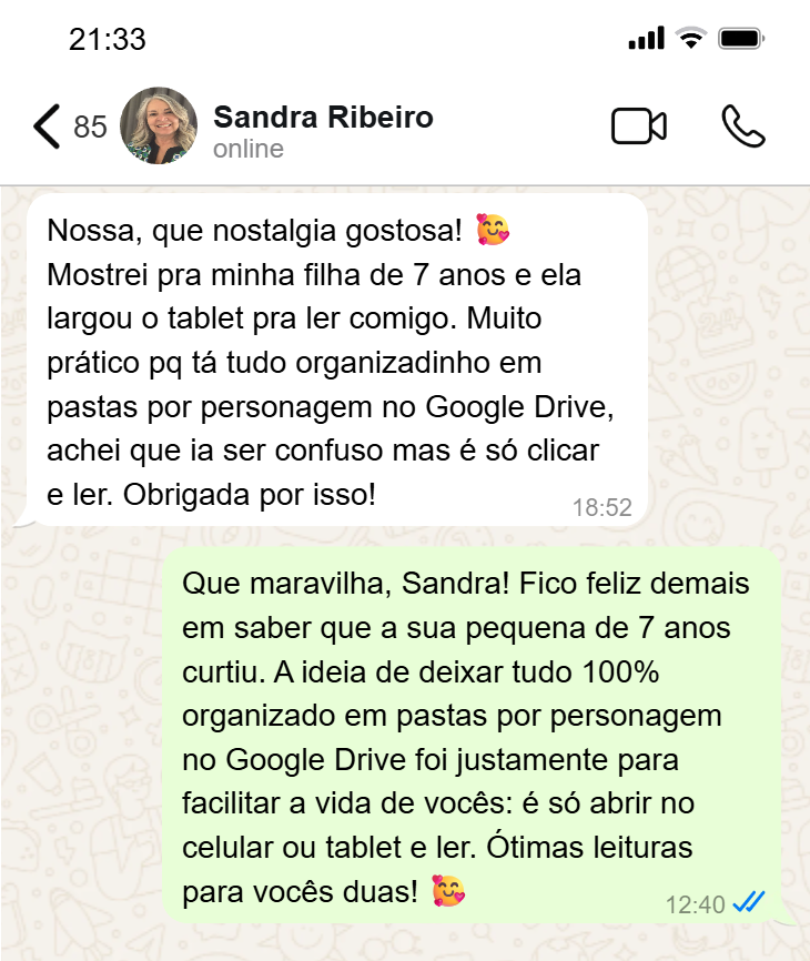 Depoimento de Sandra Ribeiro via WhatsApp